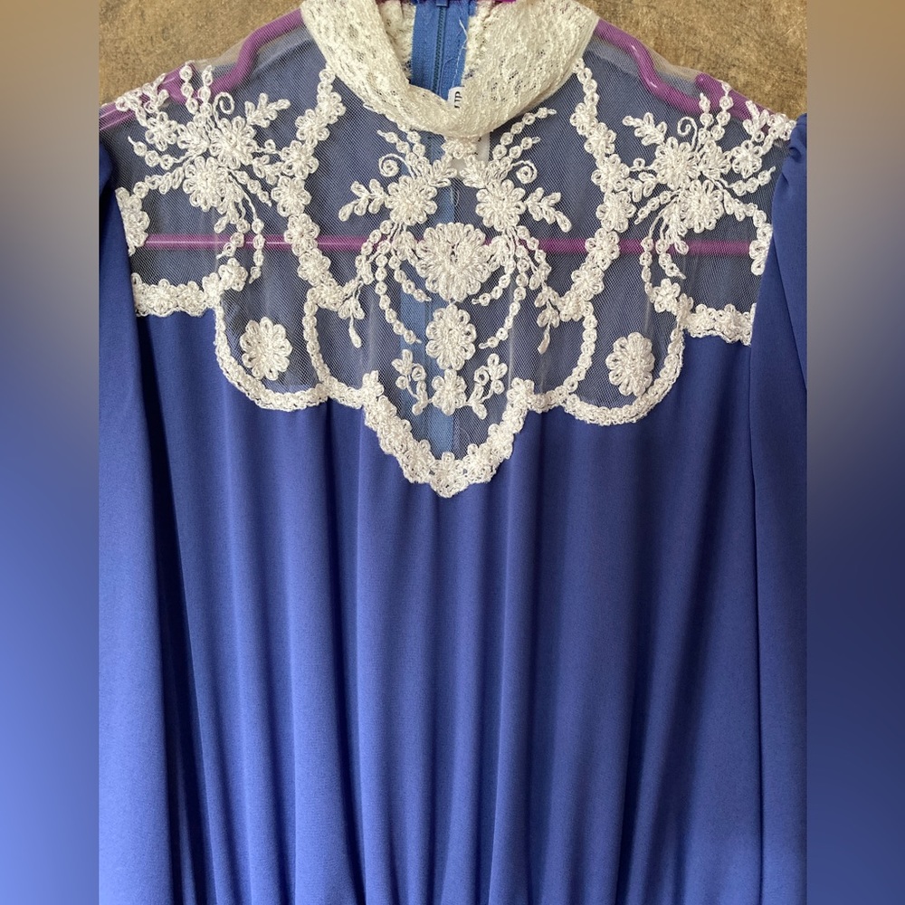 Vintage 70’s What’s Up By Carol Victorian Periwinkle Blue Dress Size 10 Lace